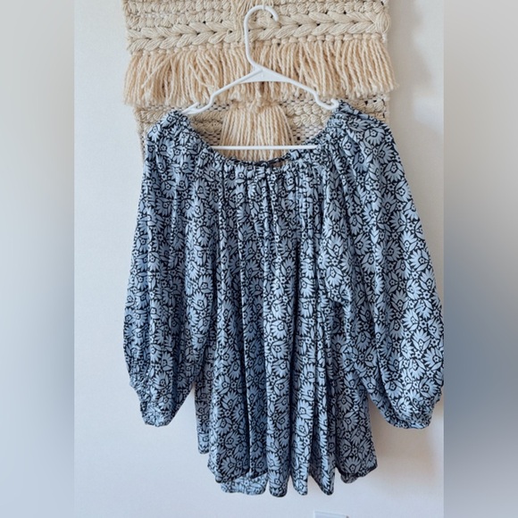 Omika Fitzgerald Long Sleeve Floral Tent Blouse in Inkberry Blue India Large - Picture 1 of 6